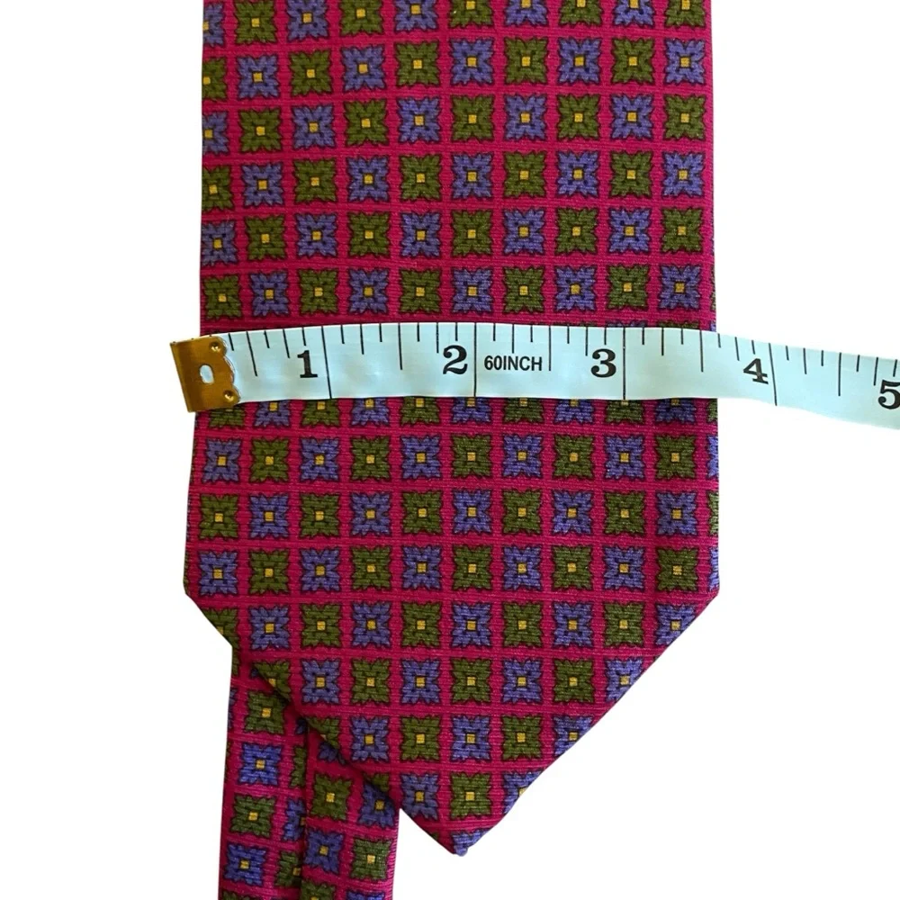 Brooks Brothers Vintage red all over floral print green blue silk dress tie